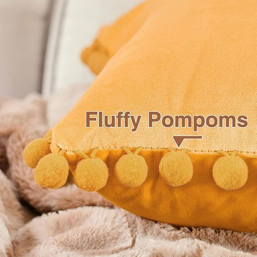 Decorative Throw Pillow Covers with Pom Poms Soft Particles Velvet Solid Cushion - Picture 4 of 6